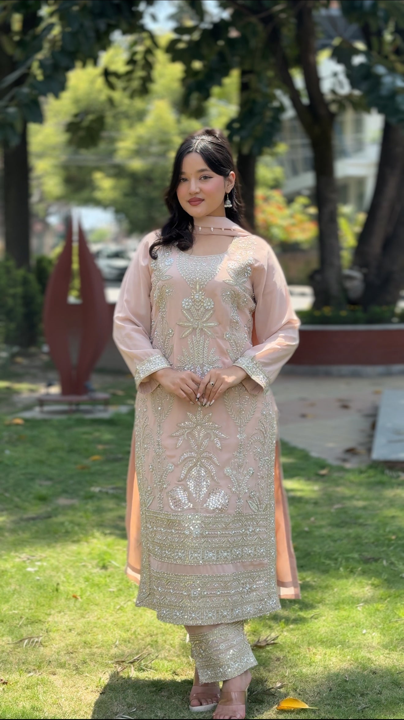 Blush Pink Royal Silk Kurthi Set by Mayju