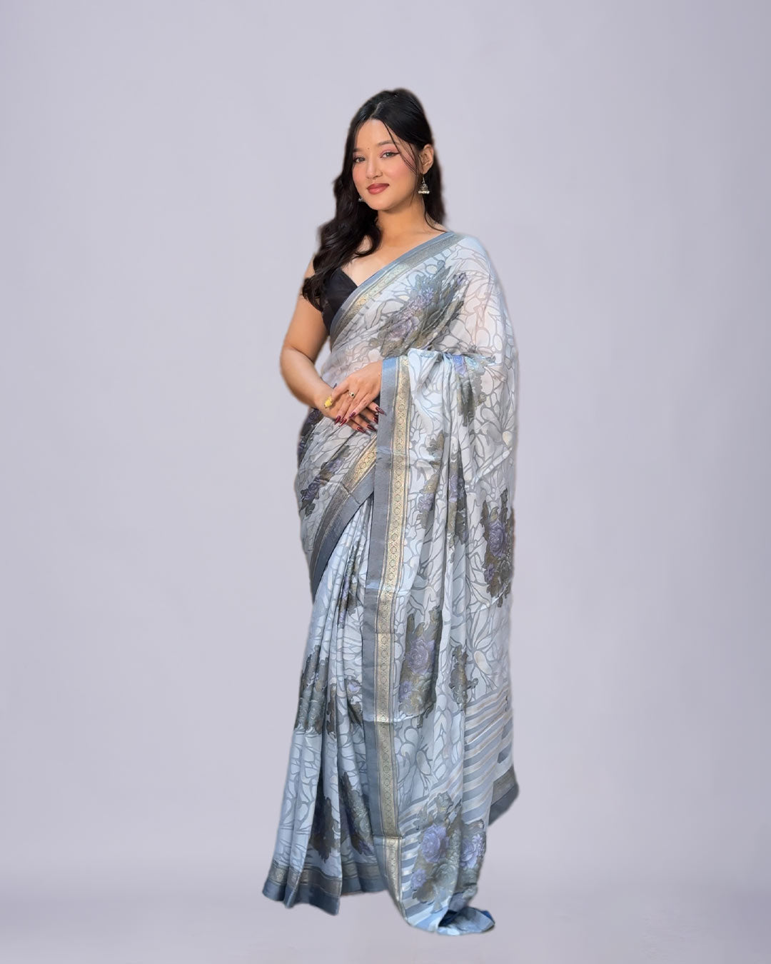 Moonlit Grace – Brasso Work Saree