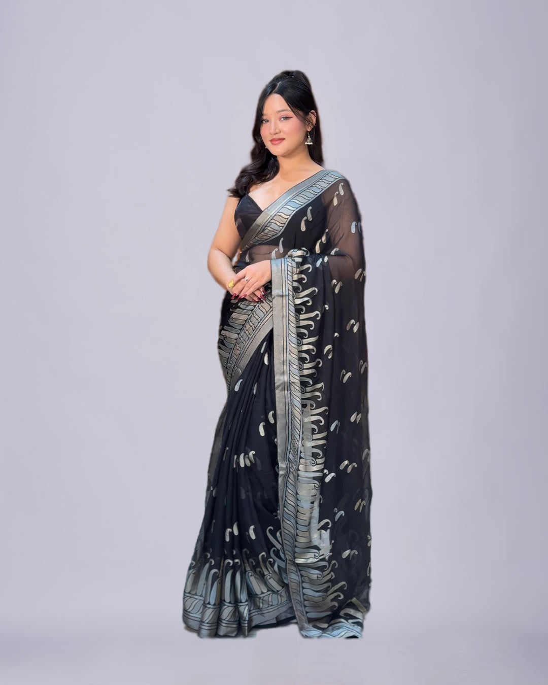 Midnight Grace – Brasso Work Saree