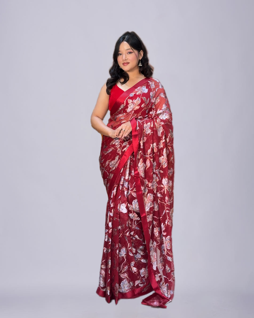 Crimson Charm – Brasso Work Saree