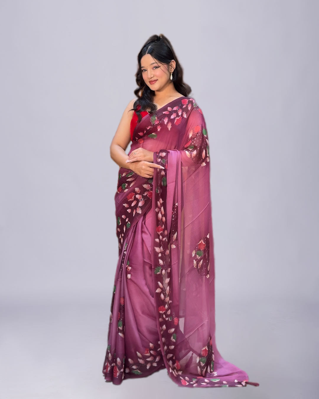 Plum Bloom – Georgette Saree
