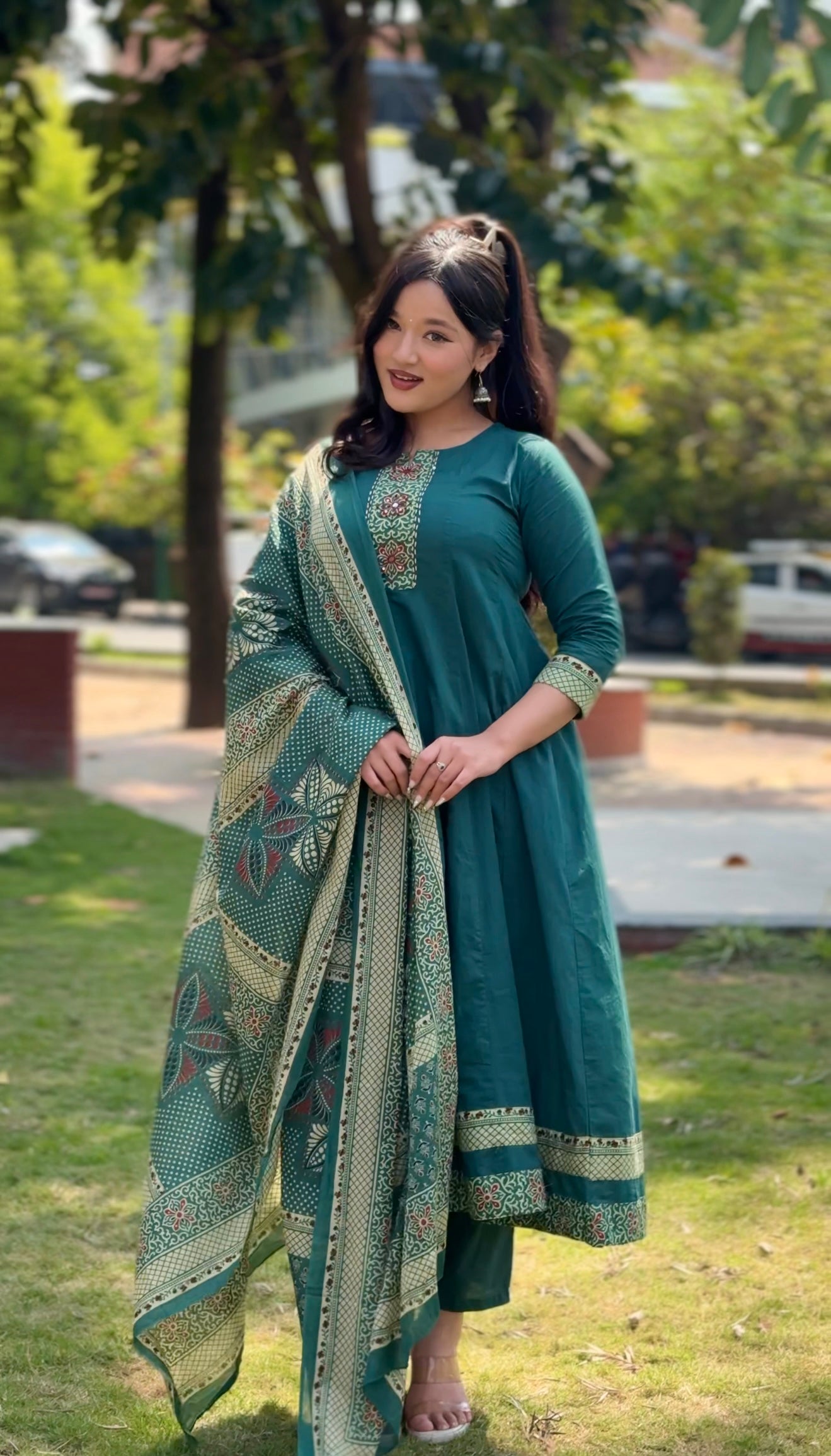 Green Embroidered Kurthi Set