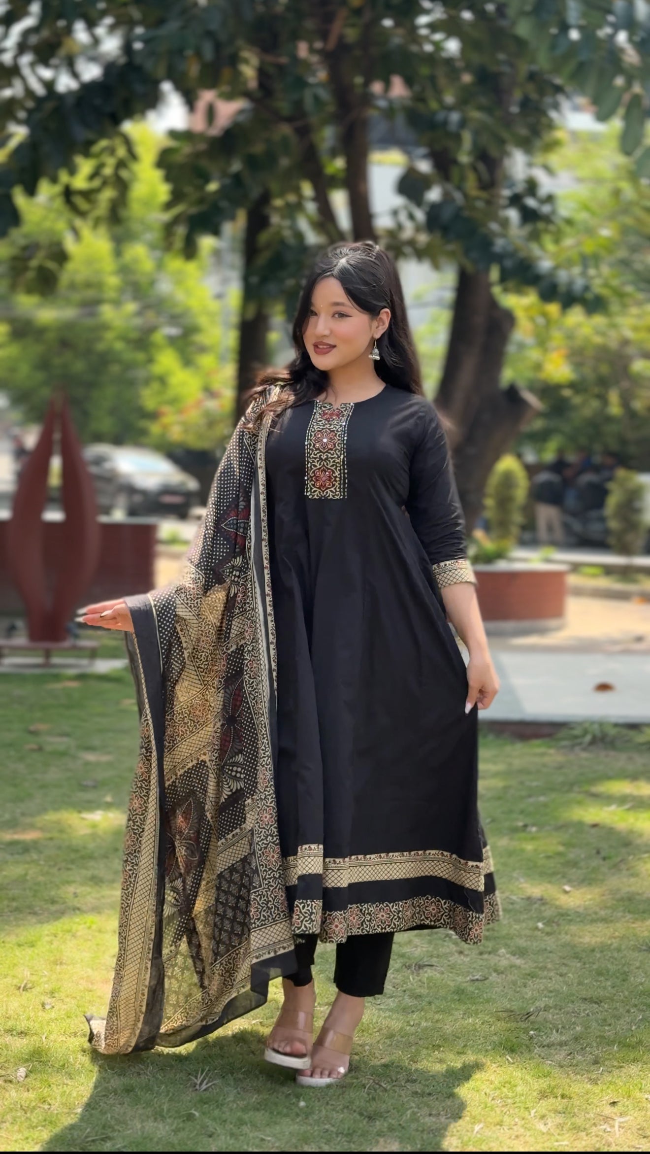 Black Embroidered Kurthi Set