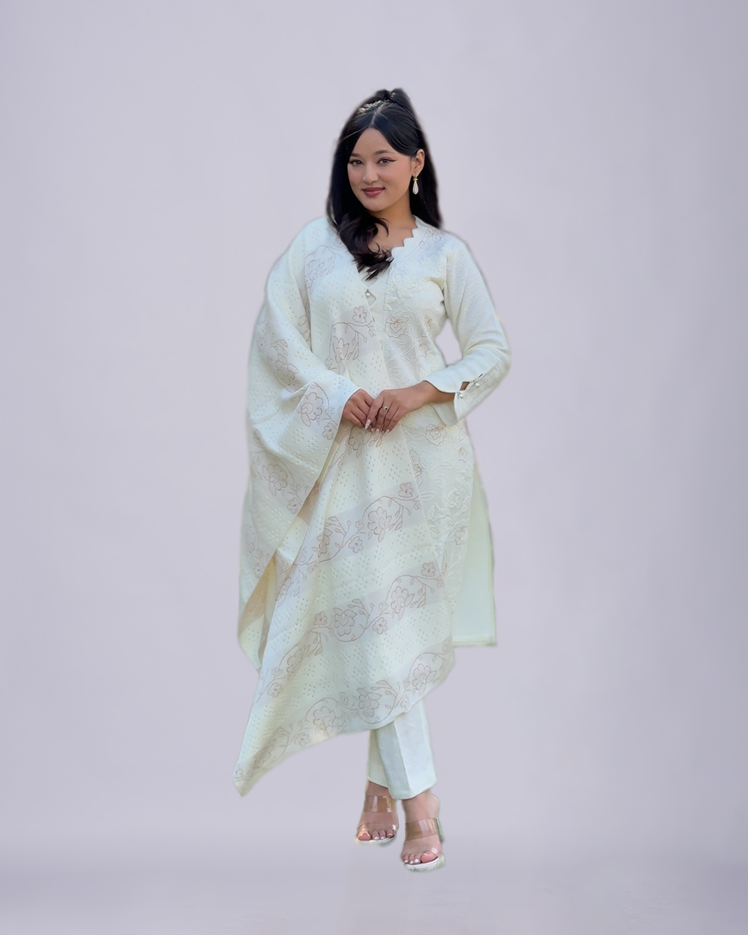 Ivory Whisper – Woolen Embroidered Set