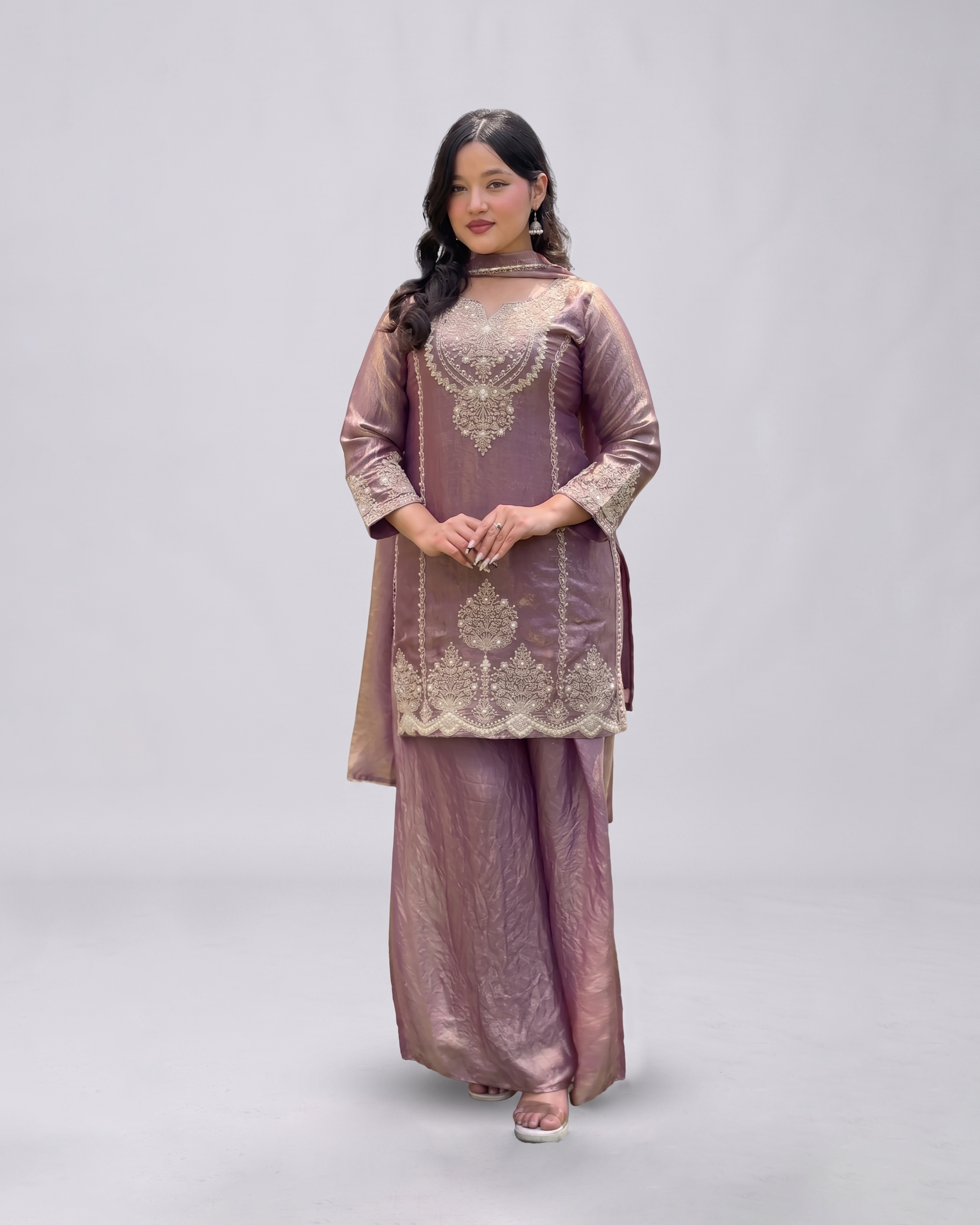 Mauve Pakistani Embroidered Sharara Set
