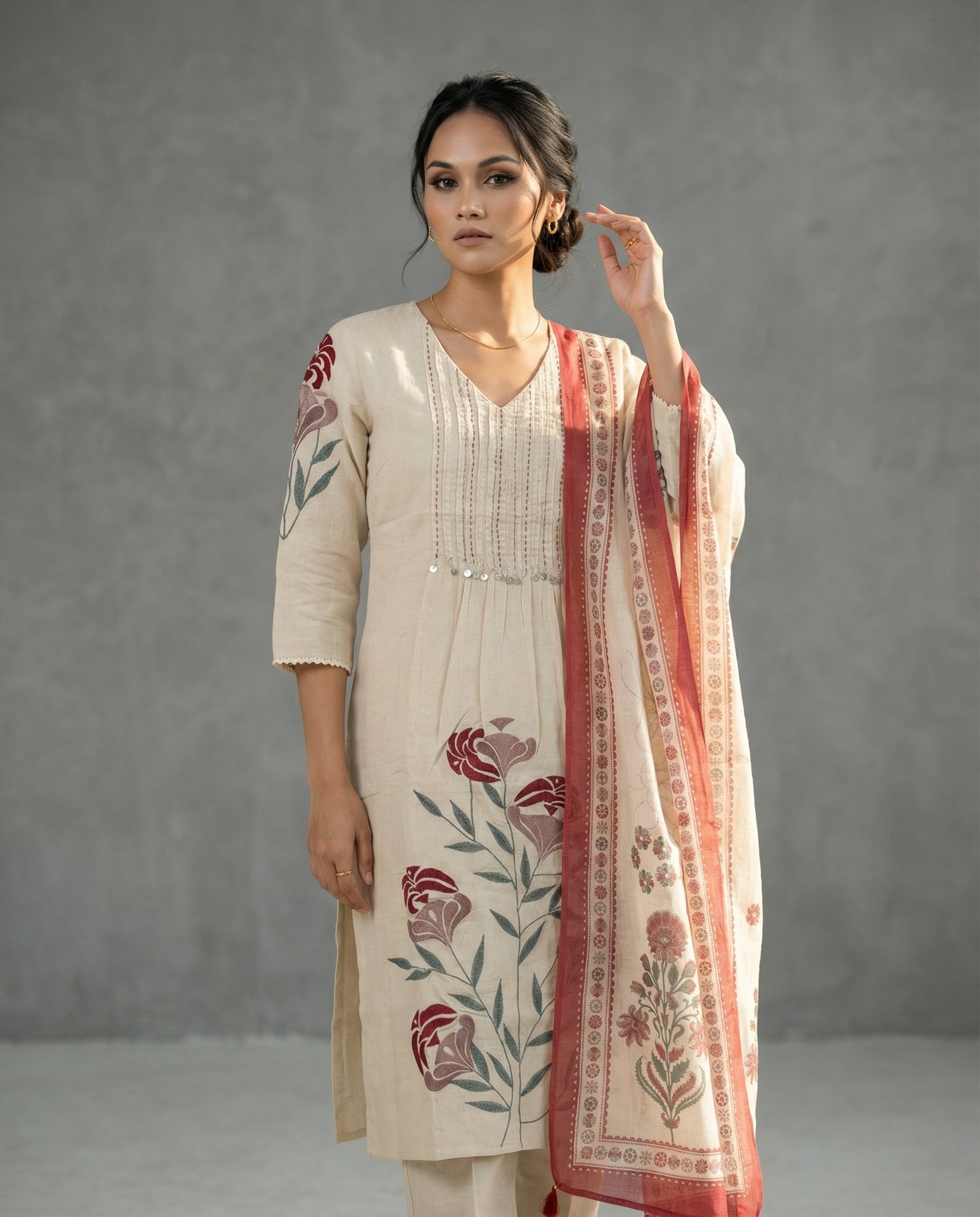 Mayju Rose Bloom Kurthi Set with Dupatta