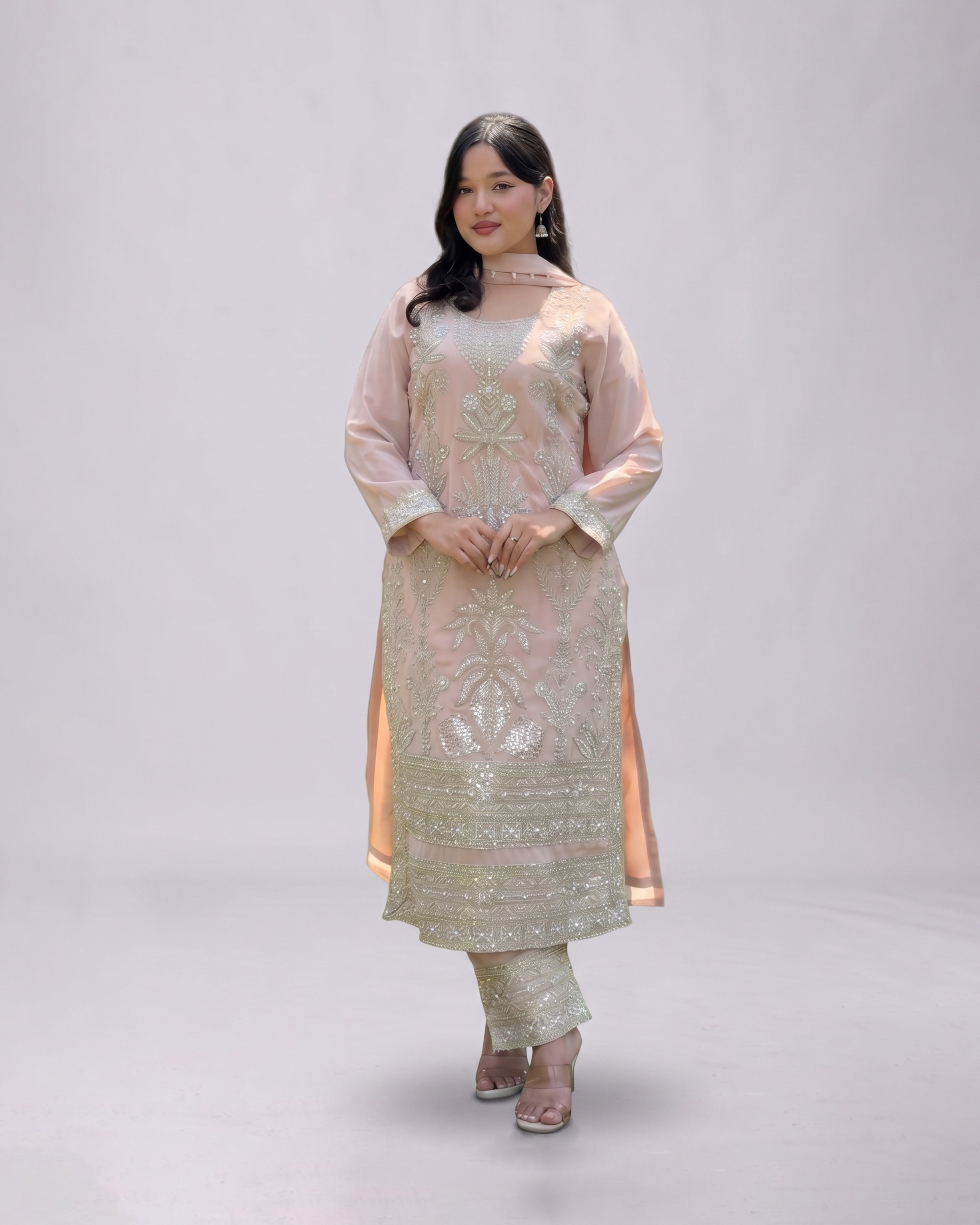 Blush Pink Royal Silk Kurthi Set by Mayju
