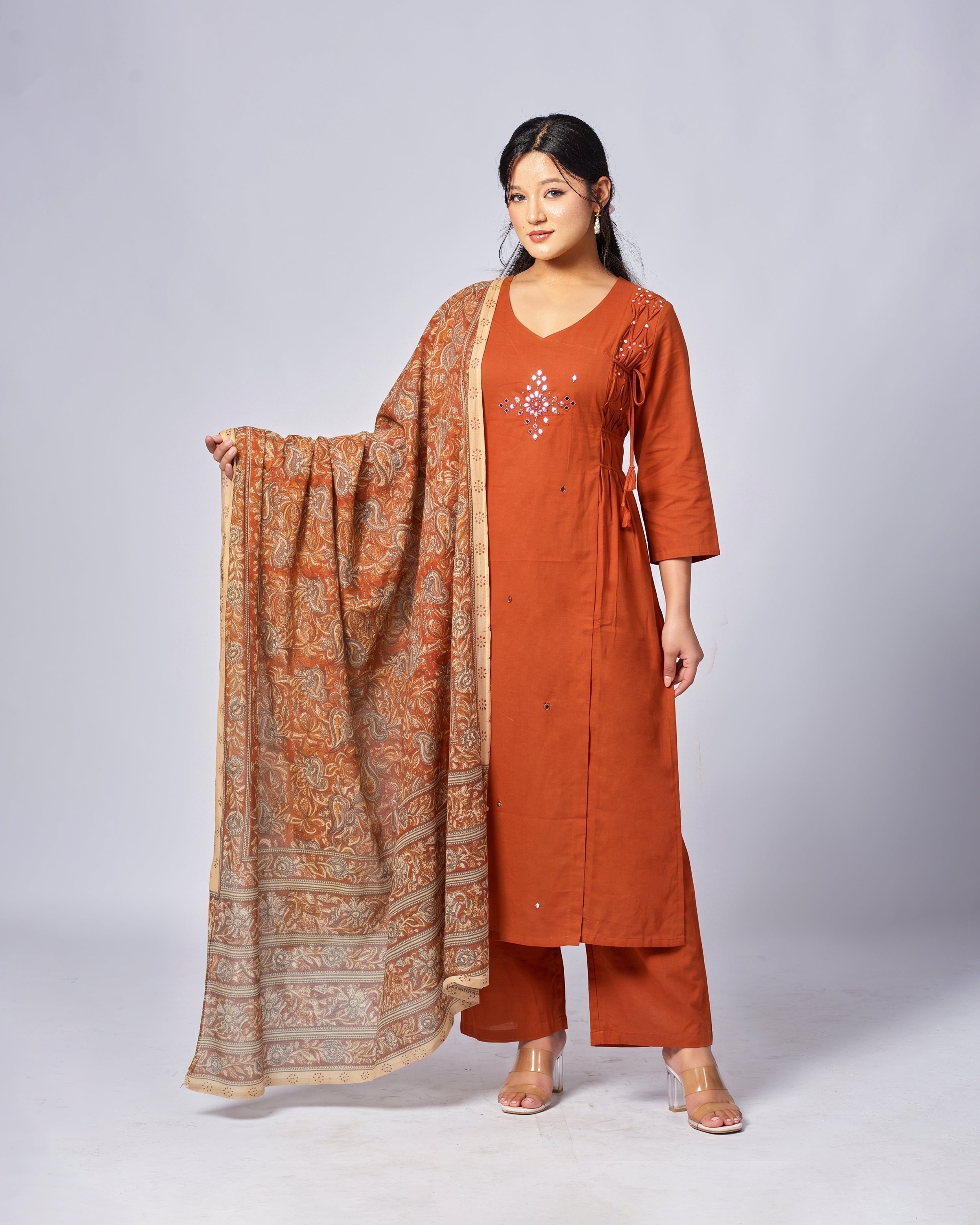 Khadi Cotton Mirror Work Kurthi Set