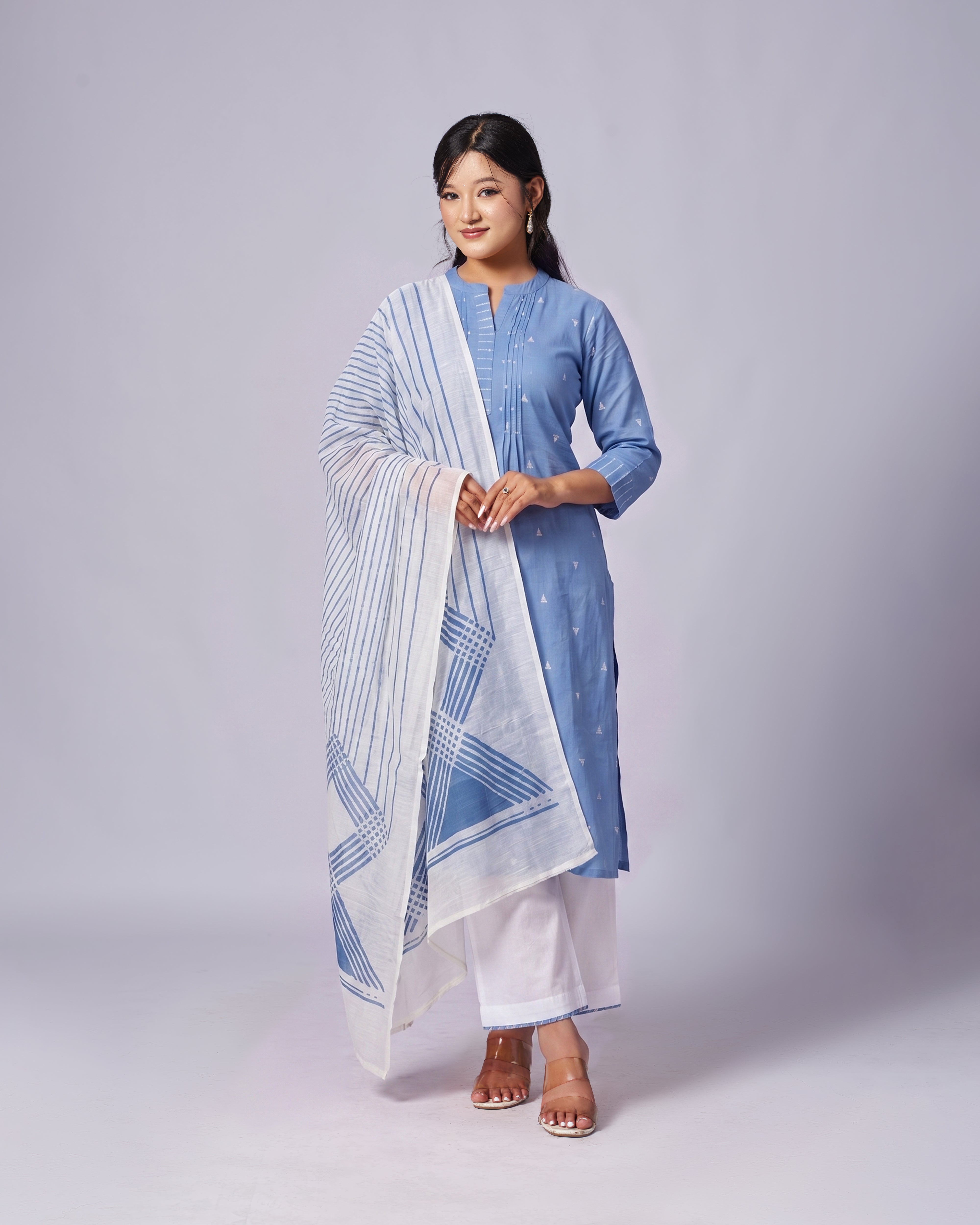 Sky Blue Minimal Print Kurthi Set By Mayju