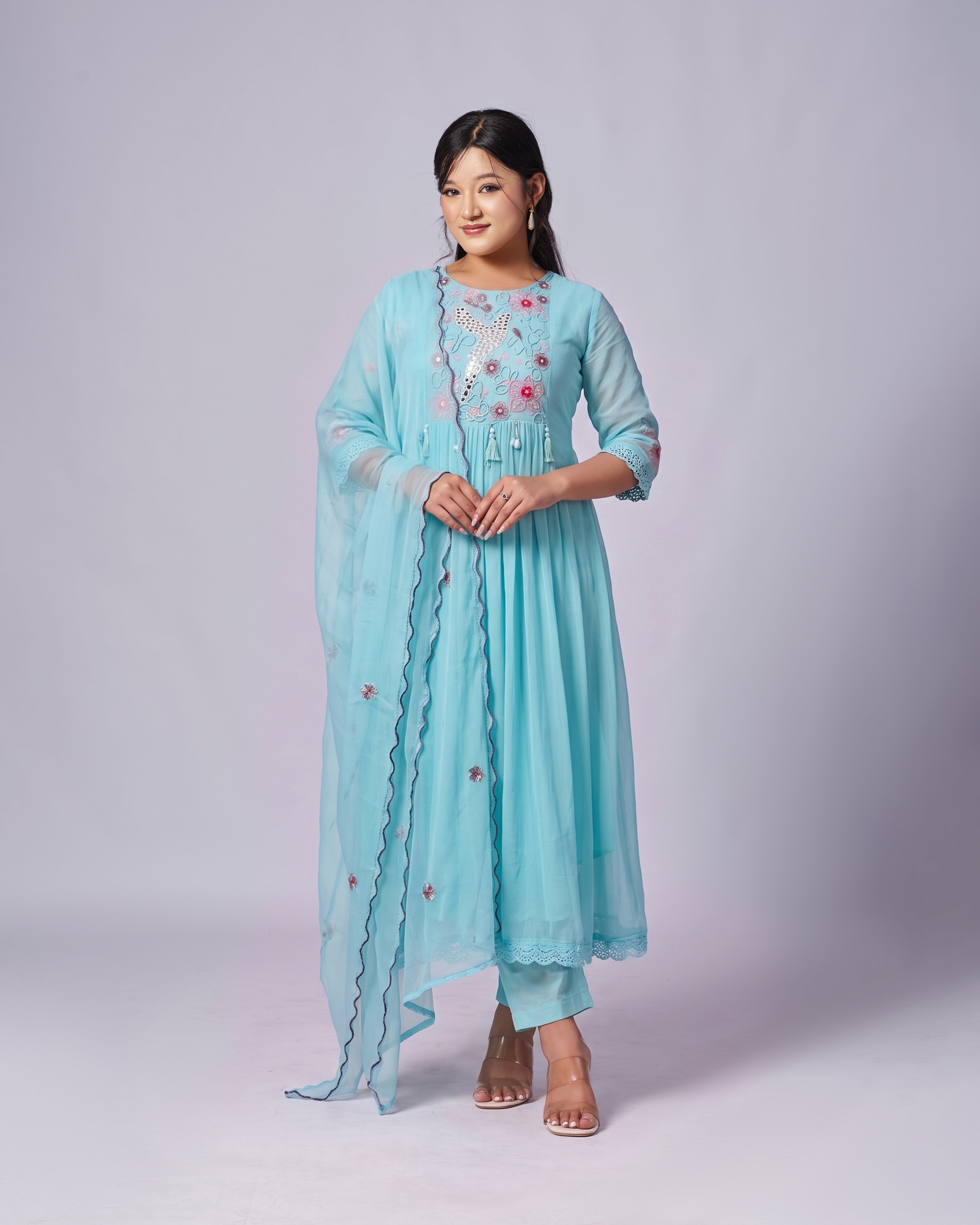 Blue Embroidered Kurthi Set