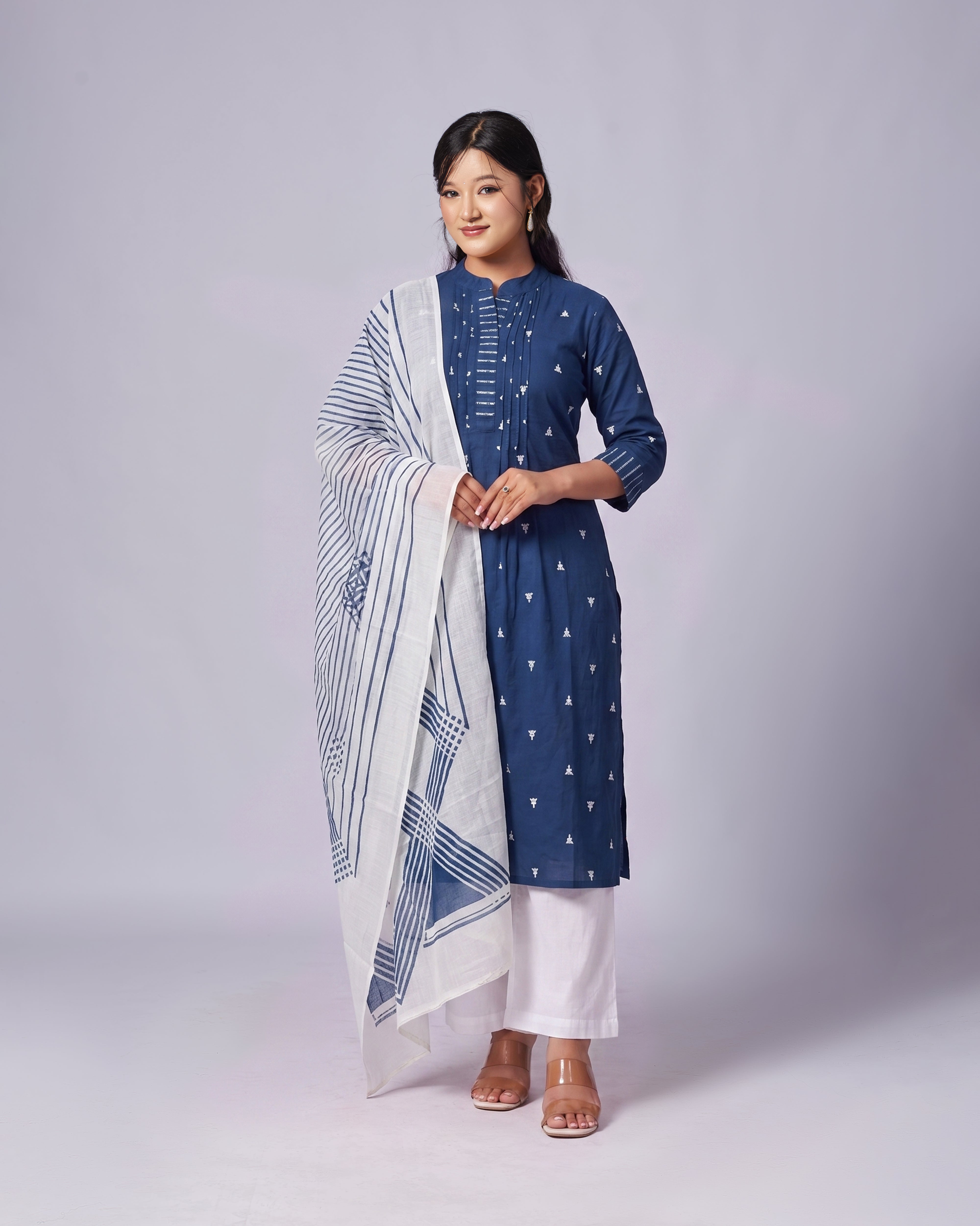 Dark Blue Minimal Print Kurthi Set