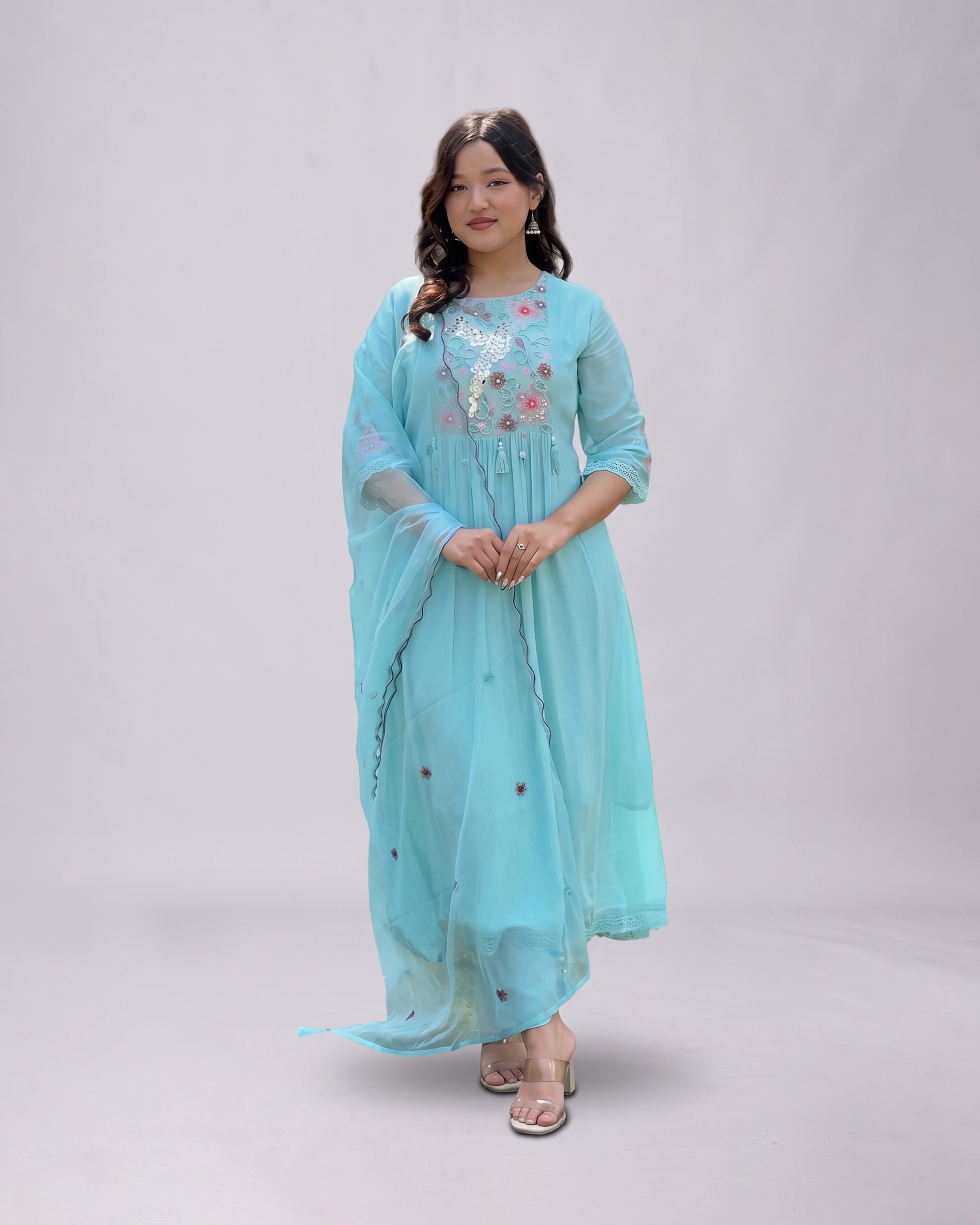 Blue Embroidered Kurthi Set
