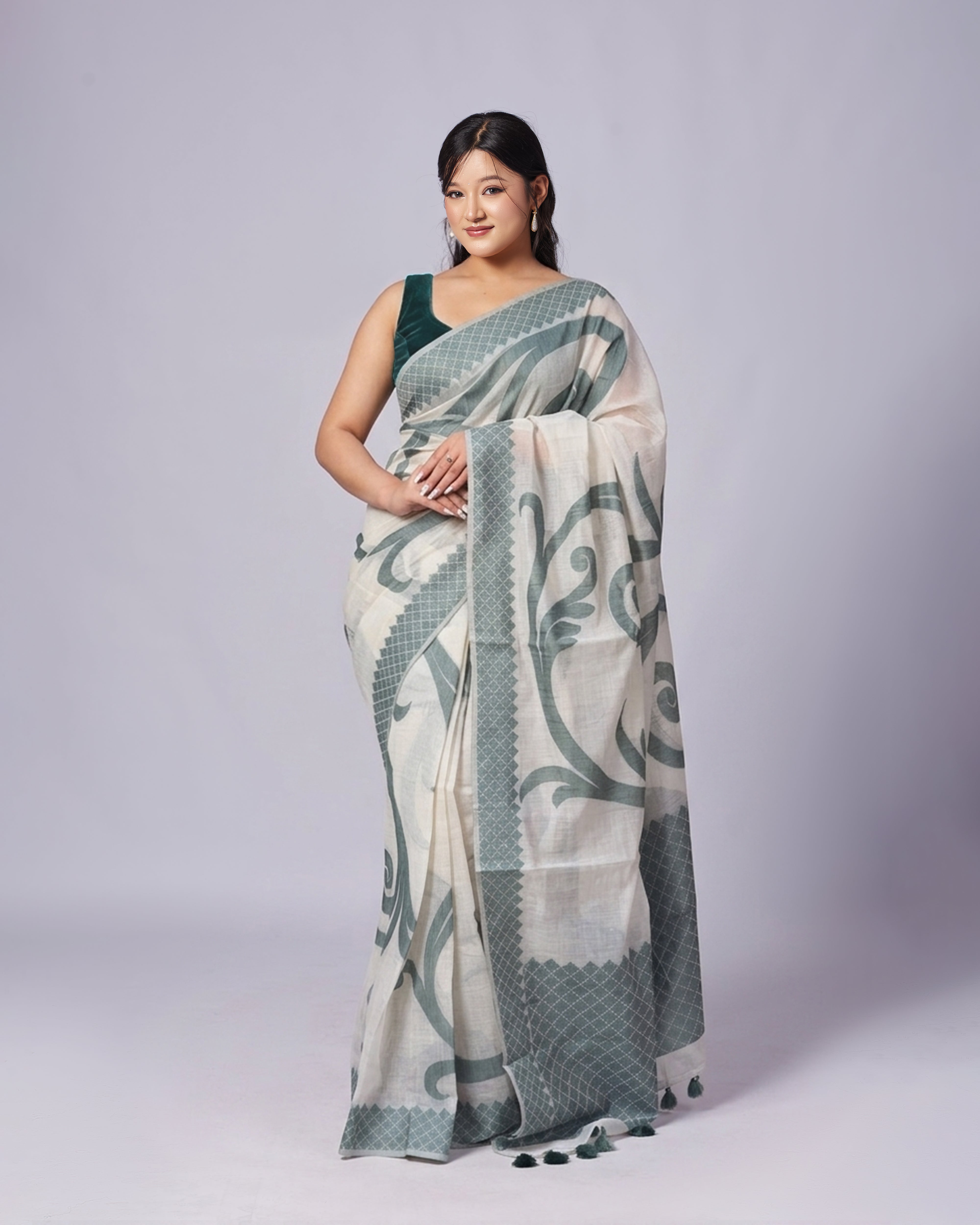 Sage Green Linen Saree