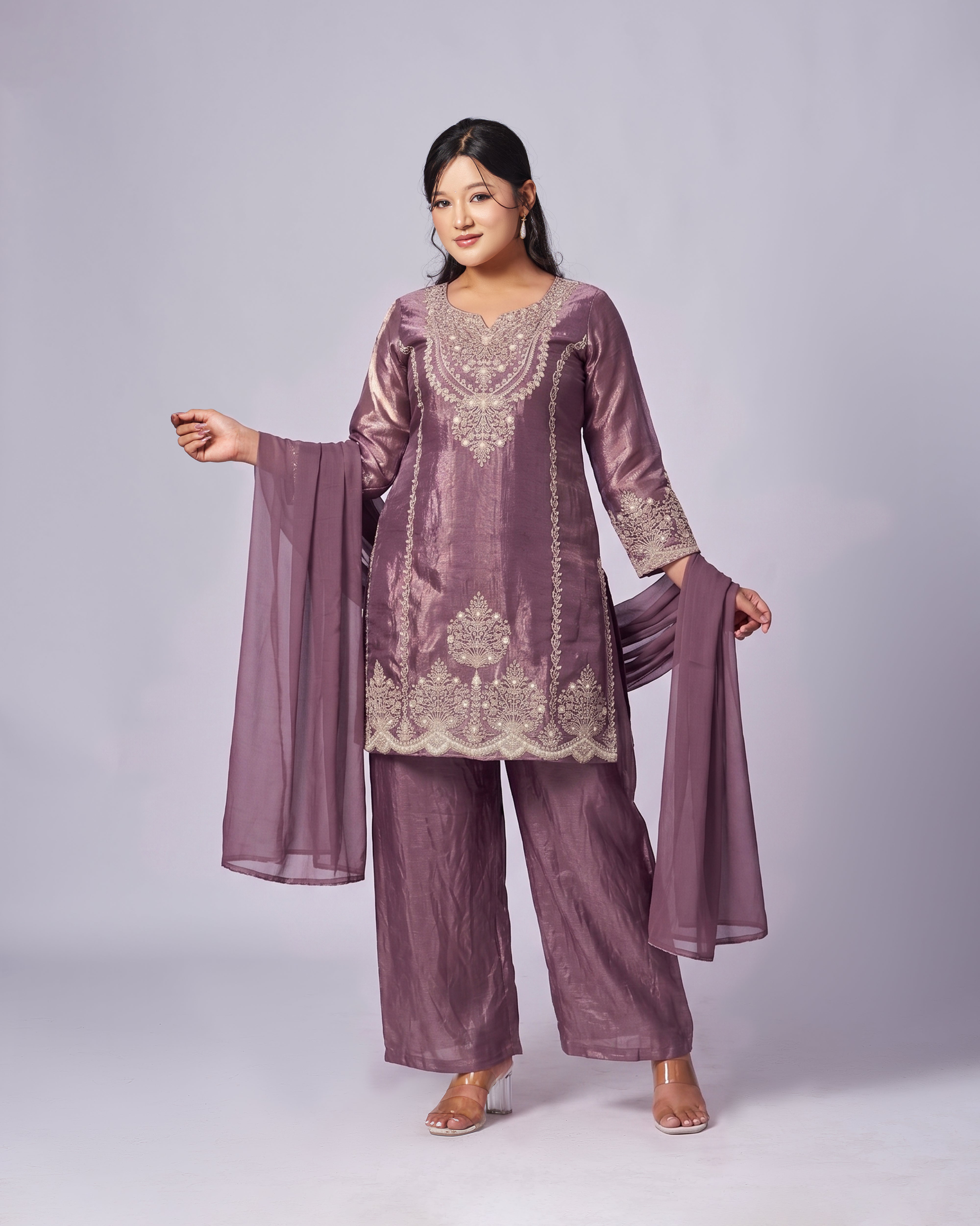 Mauve Pakistani Embroidered Sharara Set