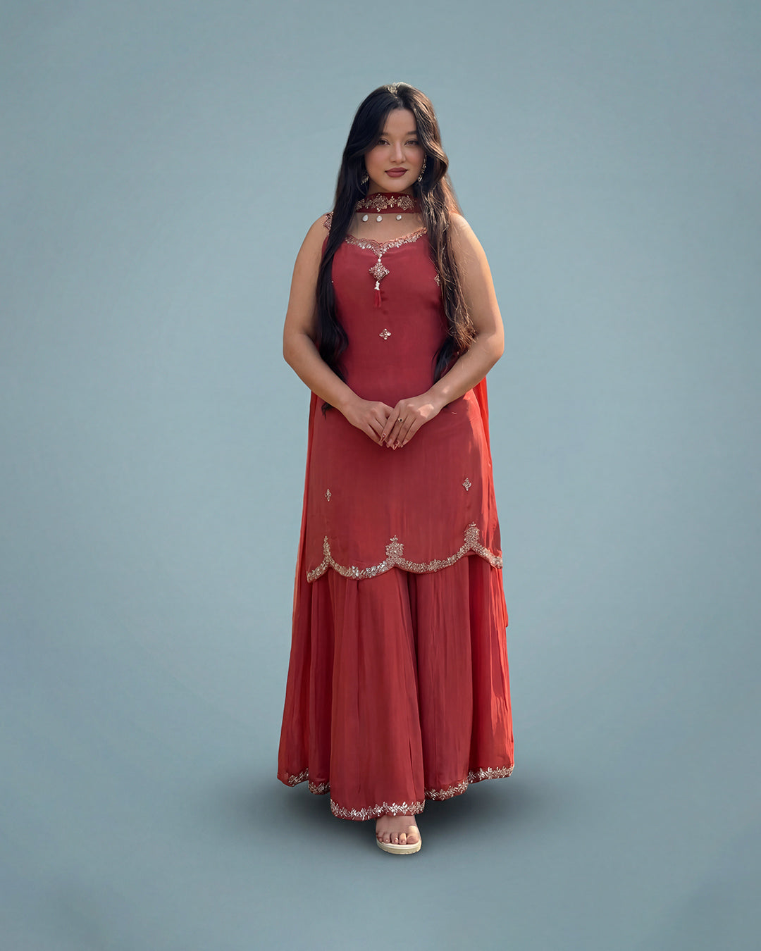 Ruby Aarya Elegance – Premium Upada Silk Sharara Set