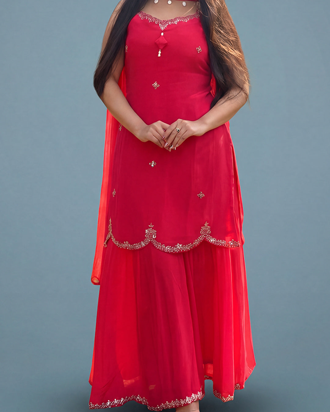 Crimson Rose Aarya Upada Silk Sharara Set By MAYJU