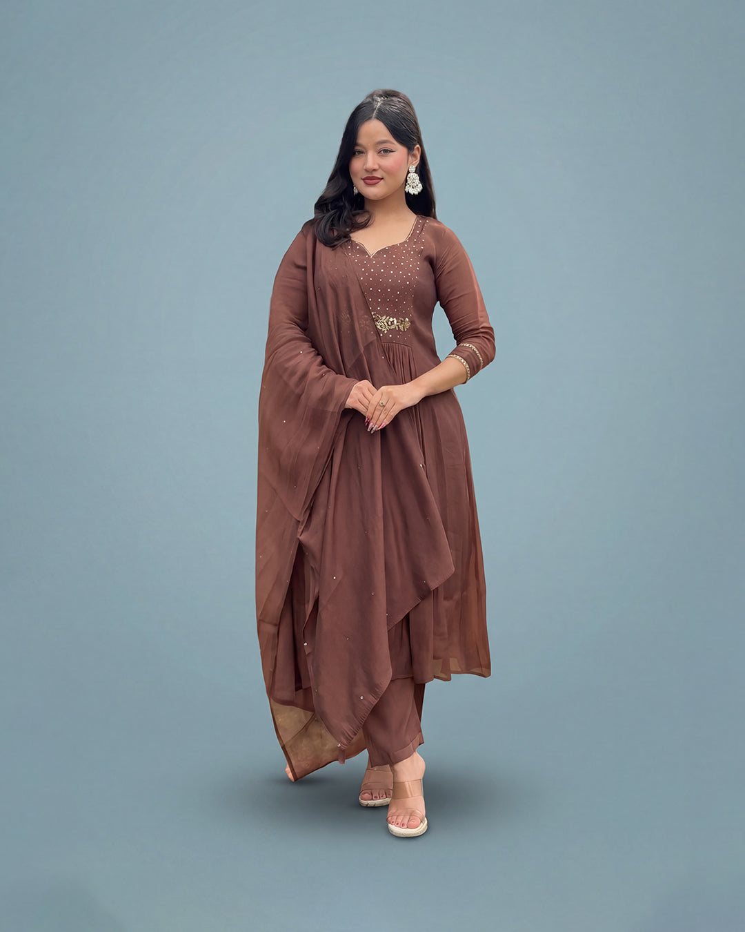 Deep Wine Brown Aura Grace – Premium Silk Ensemble