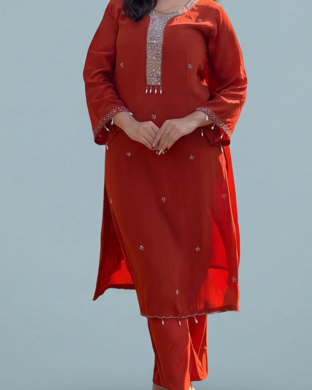 Rust Zariya Elegance – Premium Pakistani Silk Set