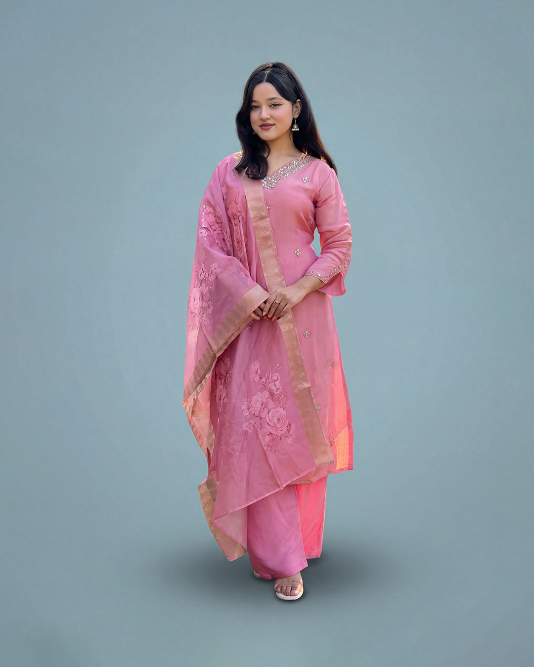 Blush Rosé Elegance – Premium Pakistani Silk Set