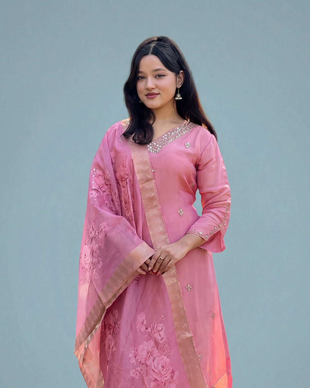 Blush Rosé Elegance – Premium Pakistani Silk Set