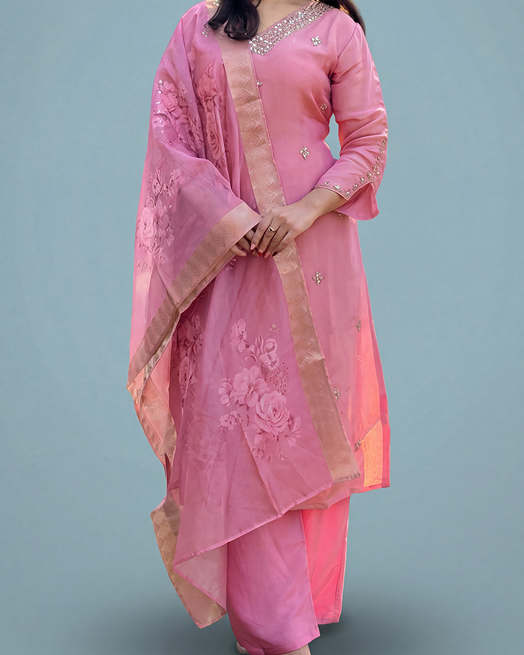Blush Rosé Elegance – Premium Pakistani Silk Set