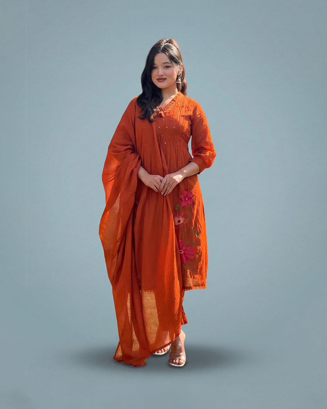 Sunset Bloom Elegance – Premium Malmal Cotton Set