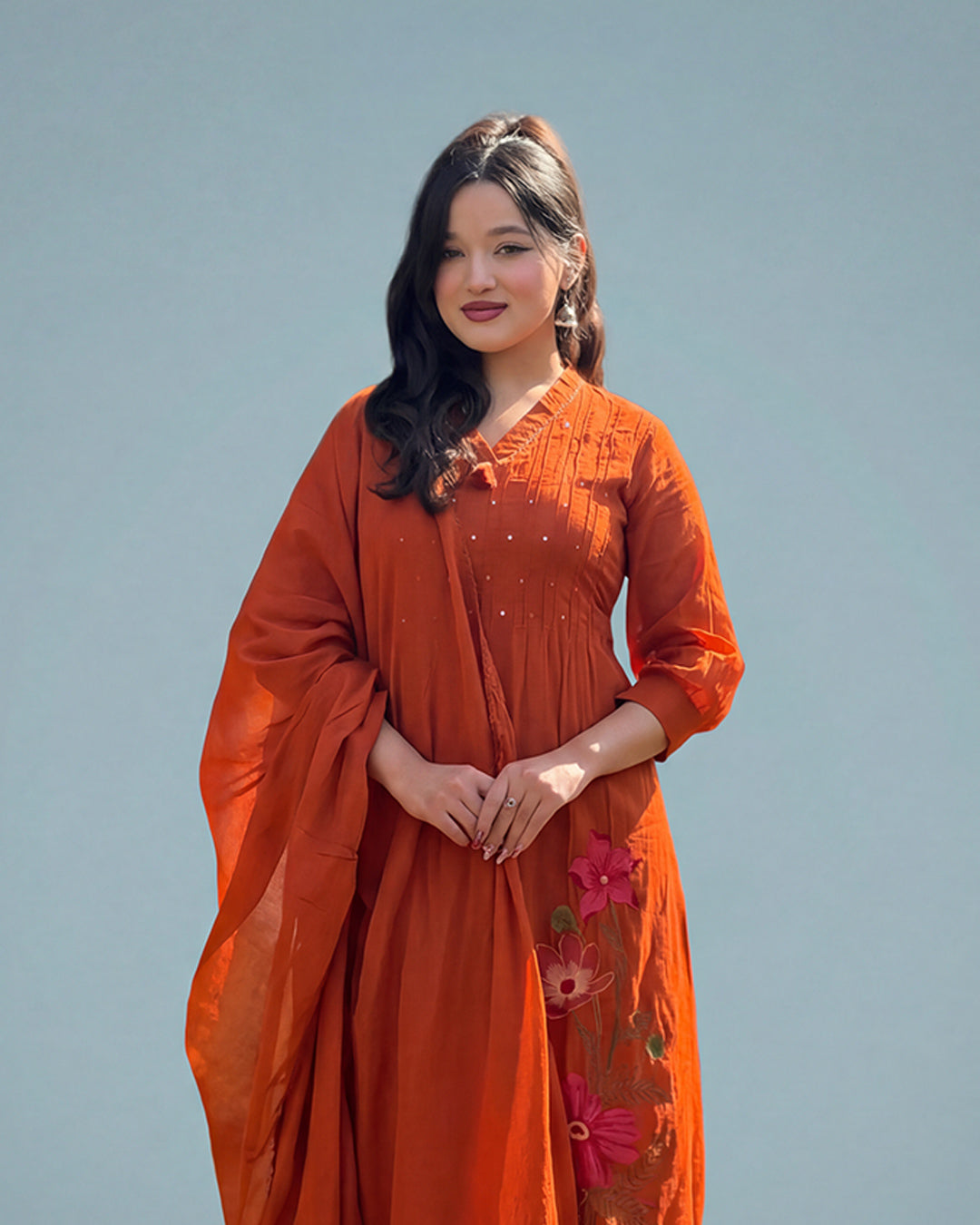 Sunset Bloom Elegance – Premium Malmal Cotton Set
