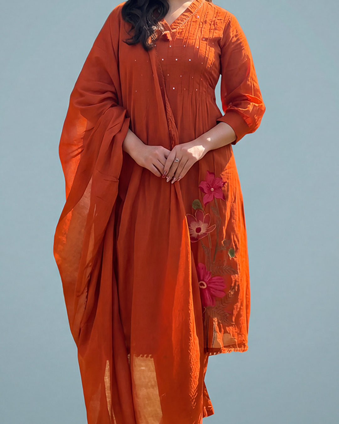 Sunset Bloom Elegance – Premium Malmal Cotton Set