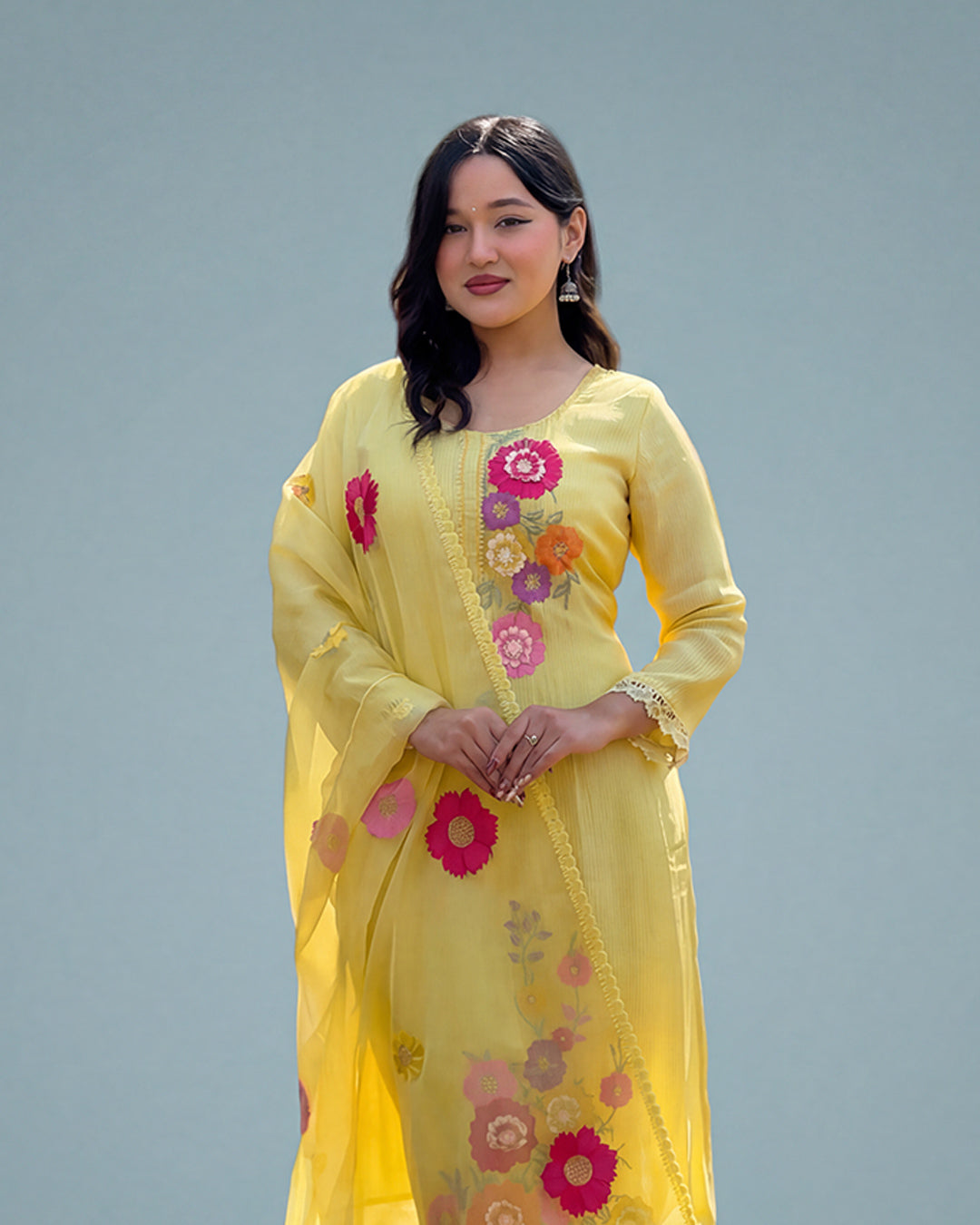 Bloom Pure Muslin Floral Kurta Set with Dupatta By MAYJU