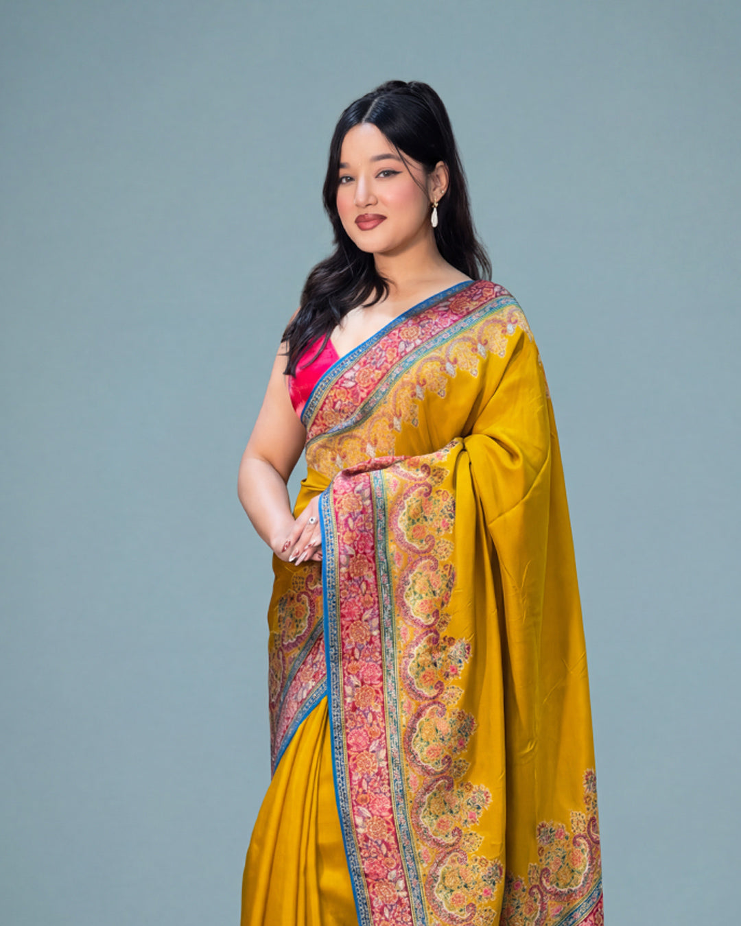 Mustard Royal Charm – Kashmiri Silk Saree