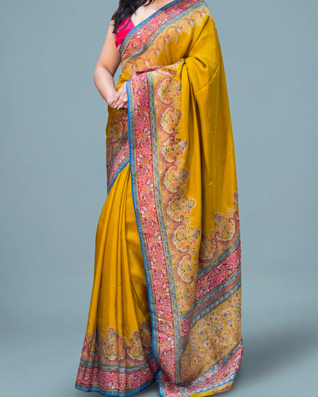 Mustard Royal Charm – Kashmiri Silk Saree

