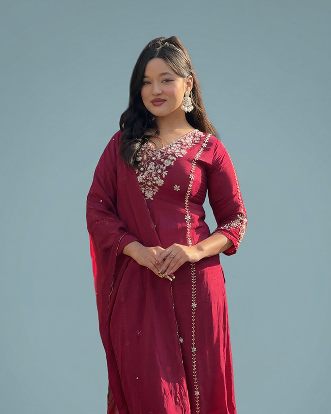 Crimson Royale Elegance – Silk Handwork Suit Set