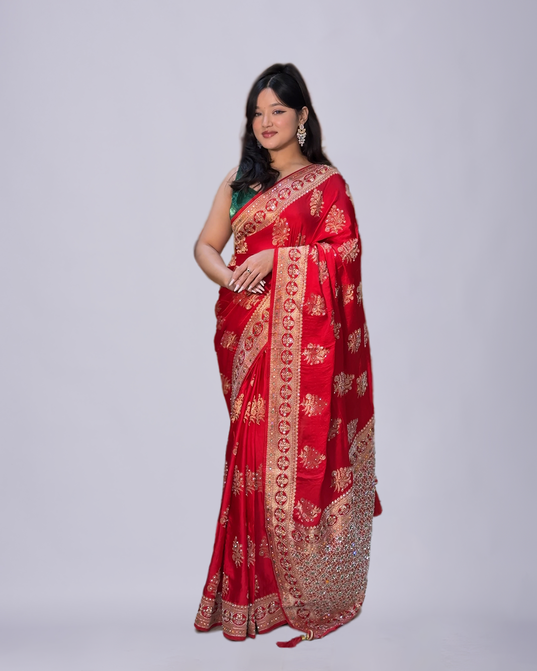 Scarlet Bridal Majesty – Premium Satin Silk Saree