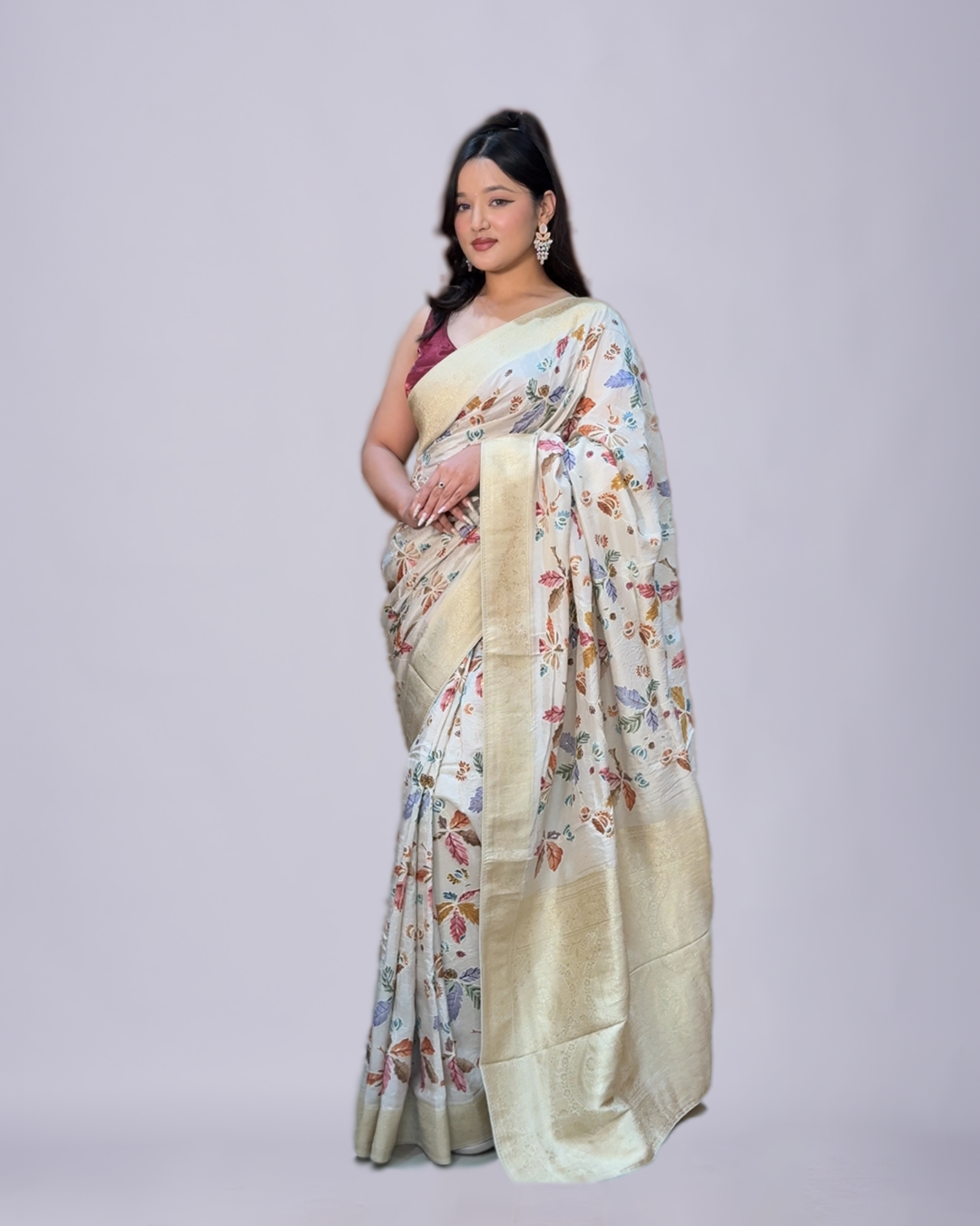 Ivory Blossom Royale – Premium Pure Silk Saree