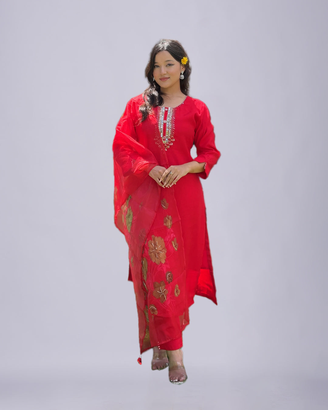 Ruby Silk Majesty – Premium Pure Silk Handwork Kurti Set