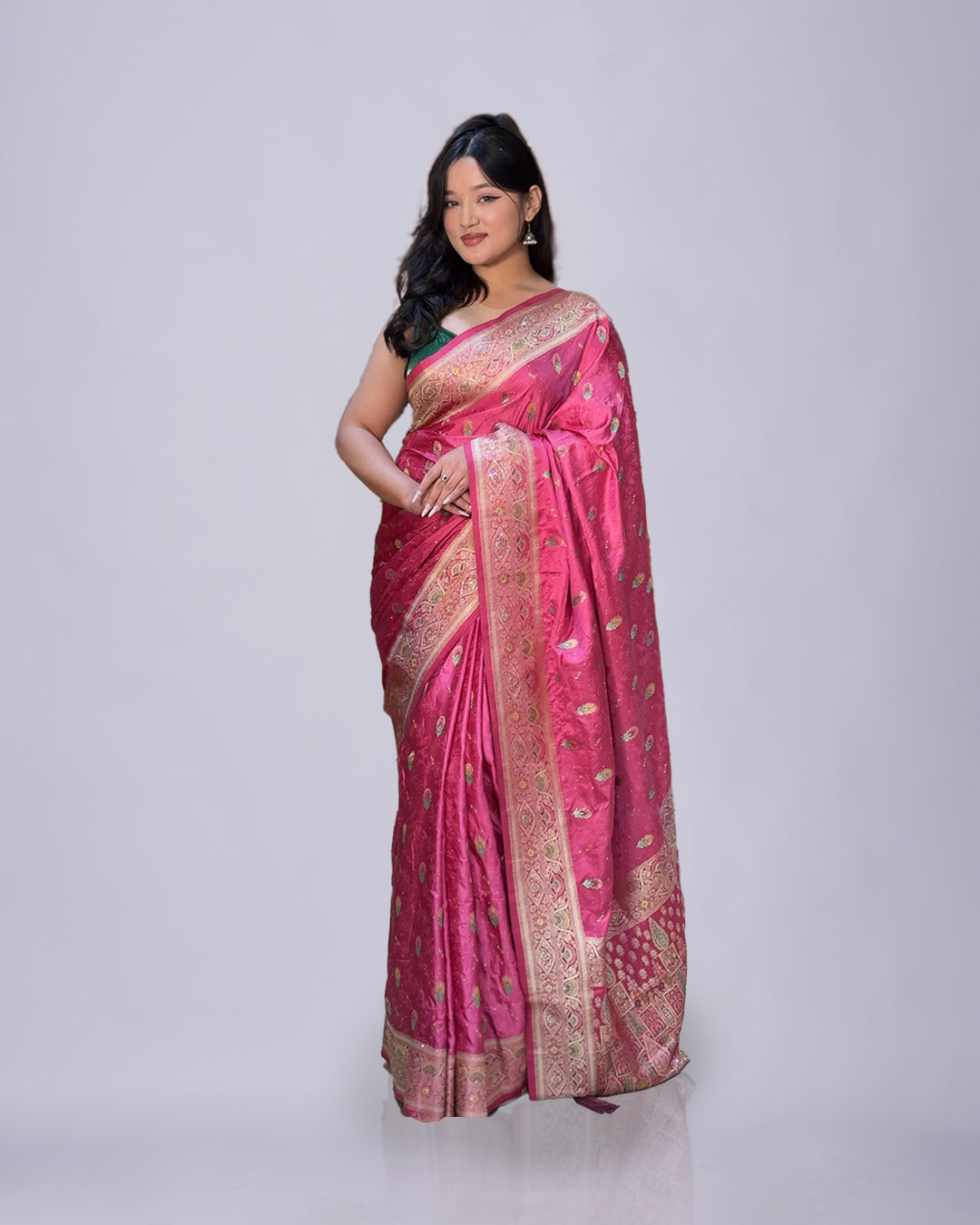 Rose Royale Elegance – Premium Banarashi Silk Saree