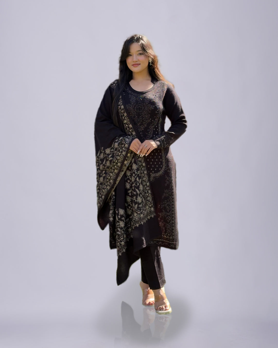 Classic Noir Winter Charm – Premium Woolen Kurti Set