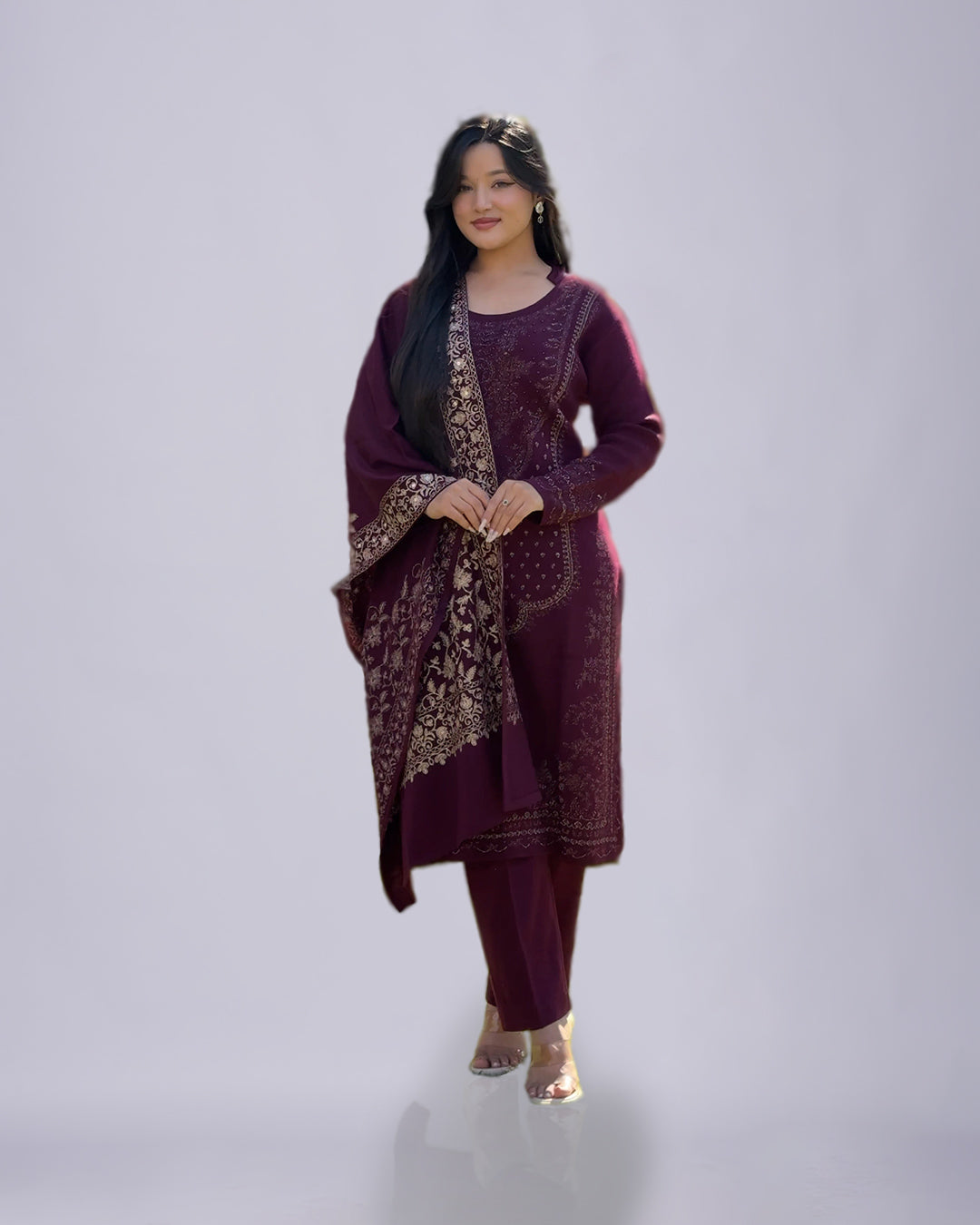Royal Amethyst Winter Charm – Premium Woolen Kurti Set