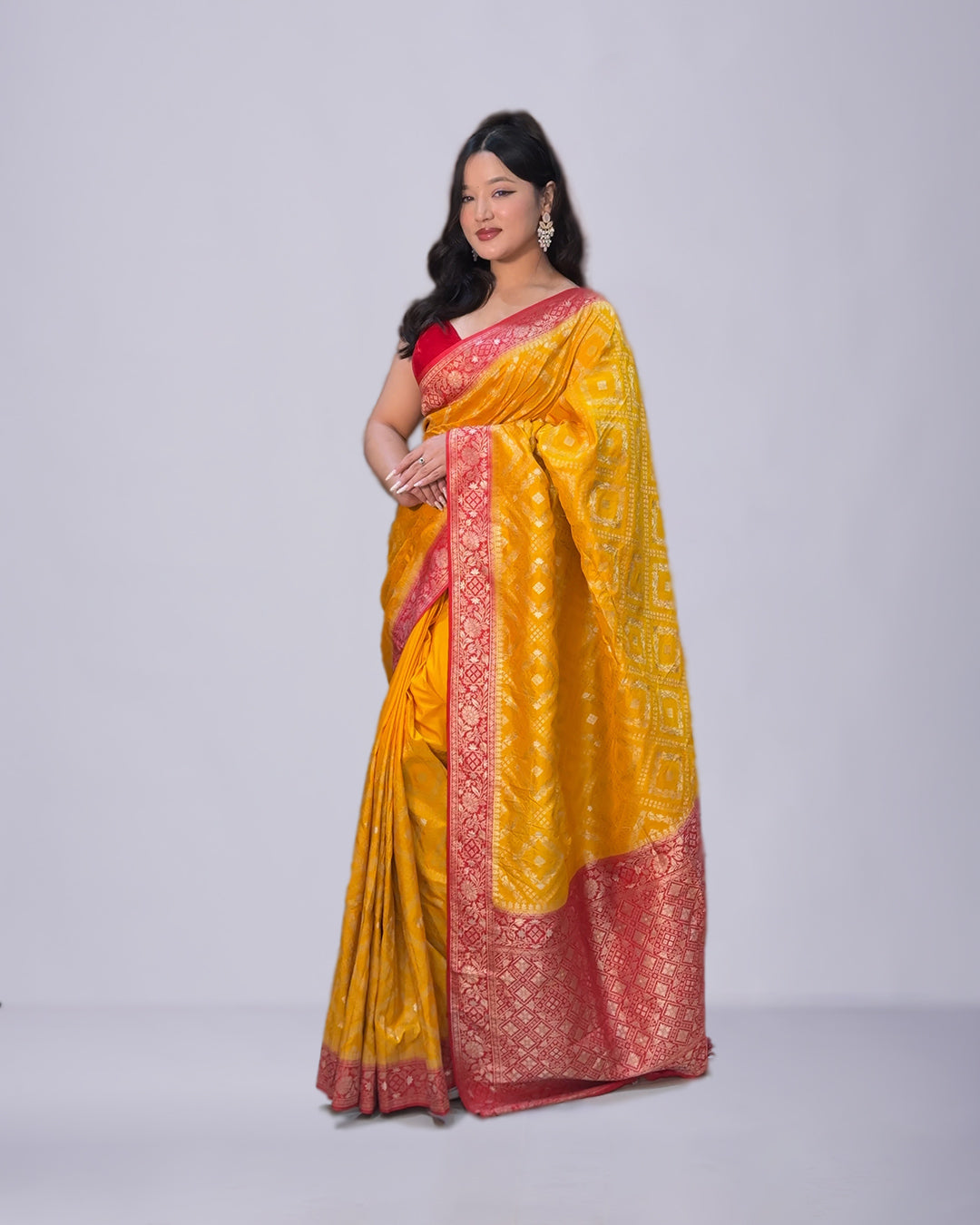 Mustard Yellow Handloom Banarasi Saree with Rich Red Border