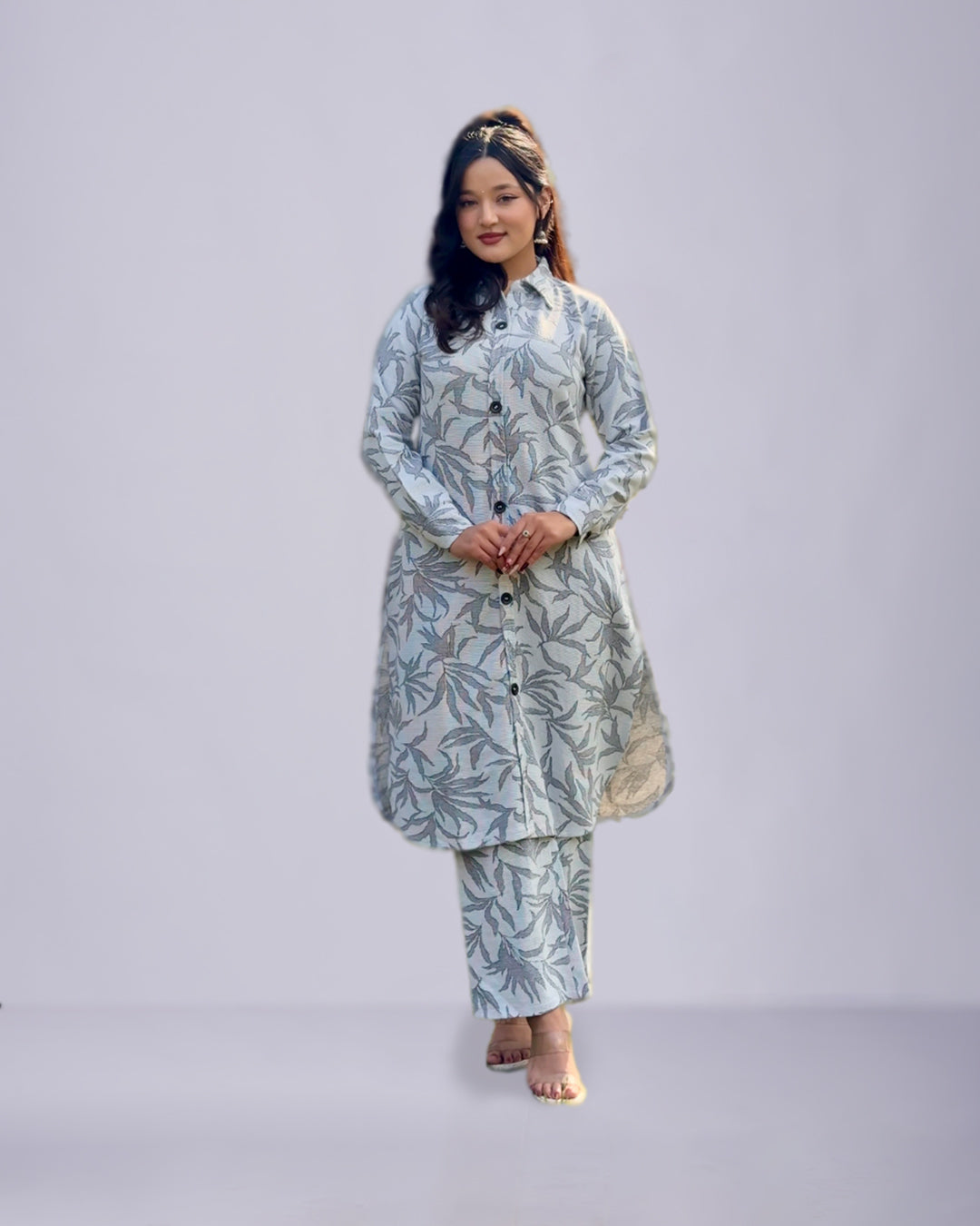Elara Leaf Motif Woolen Set Printed Set