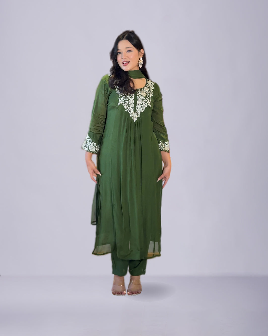 Emerald Noor Pure Chinon Kurti Ensemble