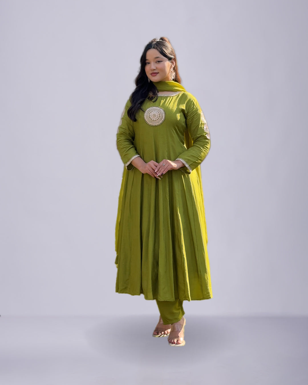 Olive Aura Grace – Elegant Anarkali Set