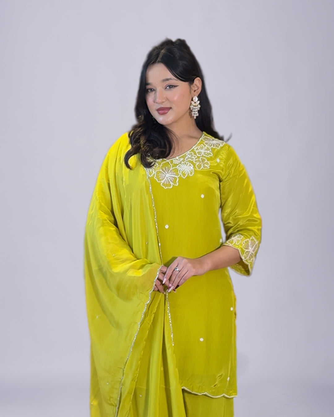Lime Radiance Grace – Pure Muslin Silk Set