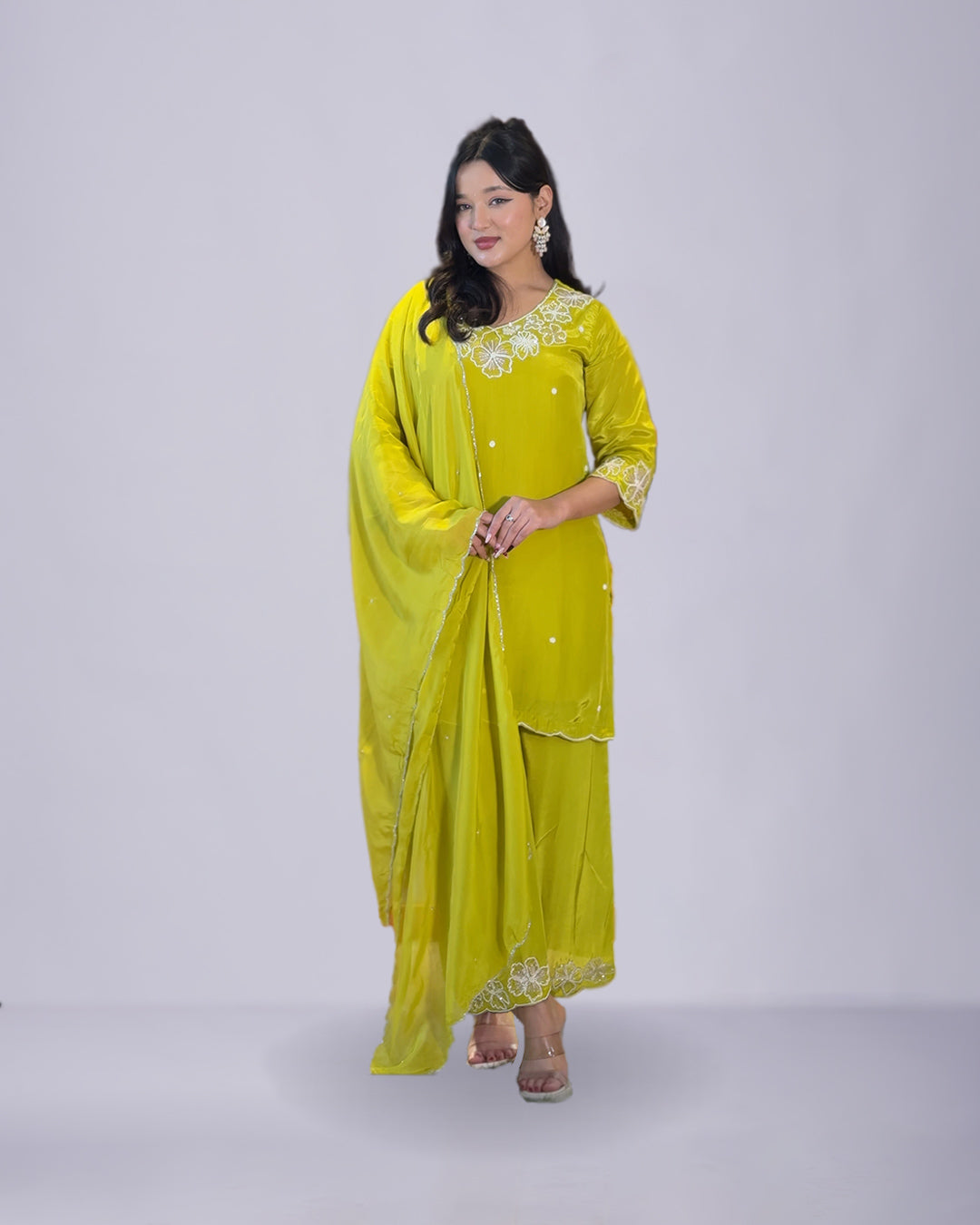 Lime Radiance Grace – Pure Muslin Silk Set