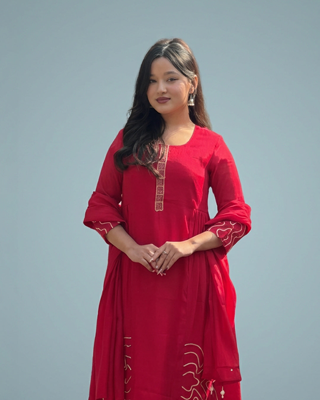 Ruby Bloom Elegance – Premium Silk Kurta Set