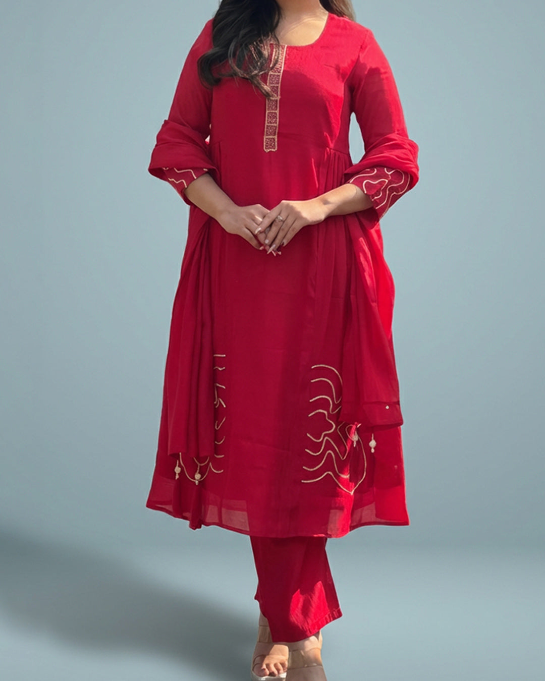 Ruby Bloom Elegance – Premium Silk Kurta Set