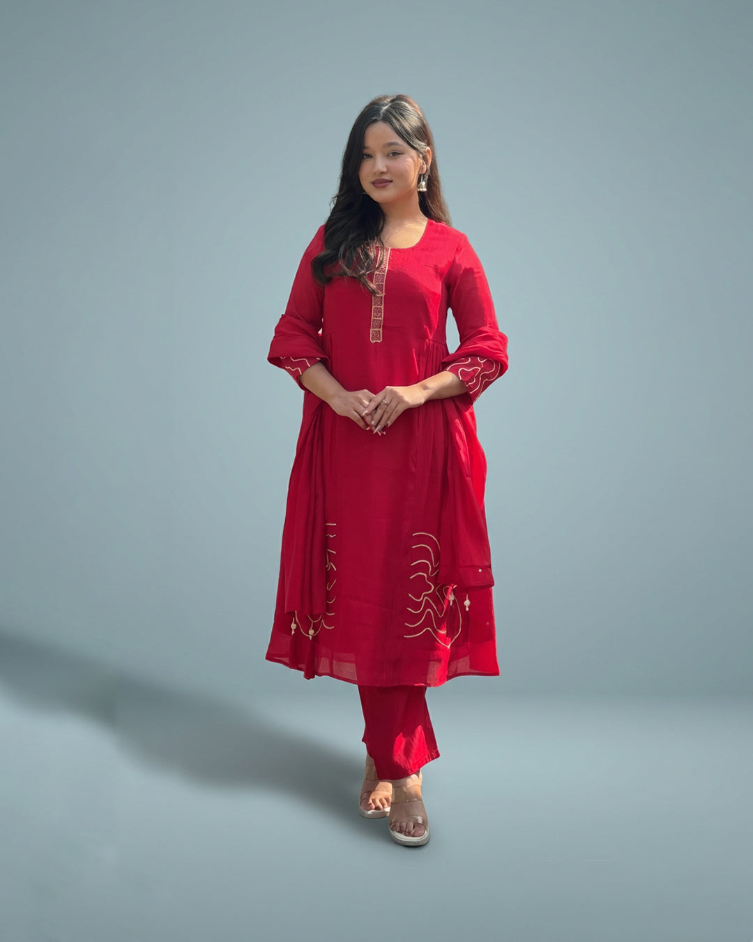 Ruby Bloom Elegance – Premium Silk Kurta Set
