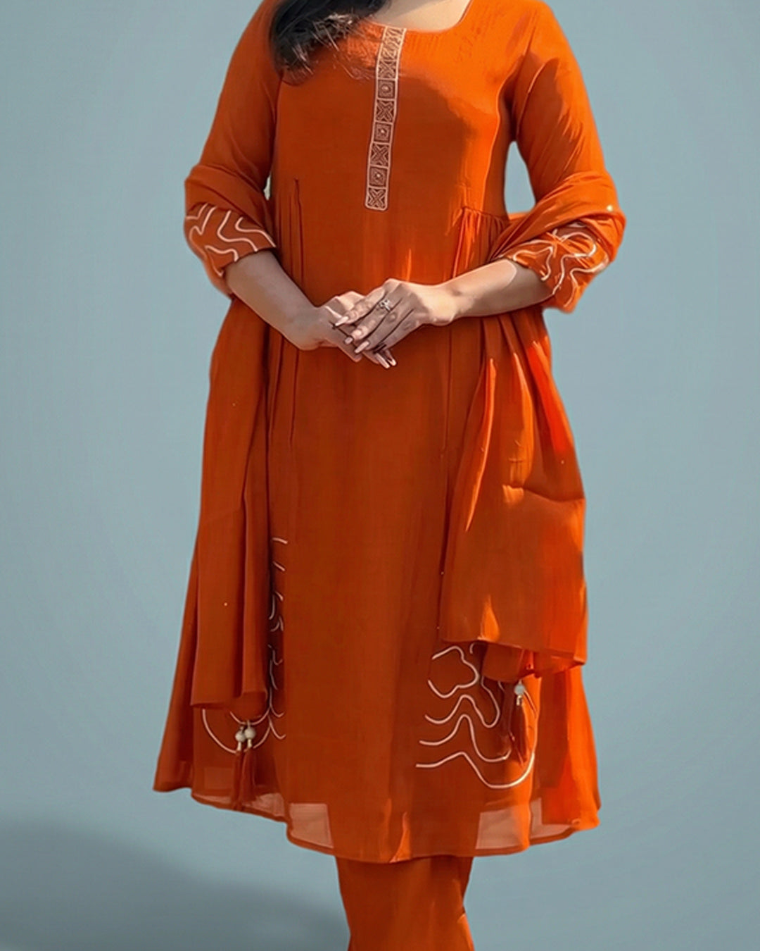 Saffron Glow Elegance Silk Kurta Set By MAYJU