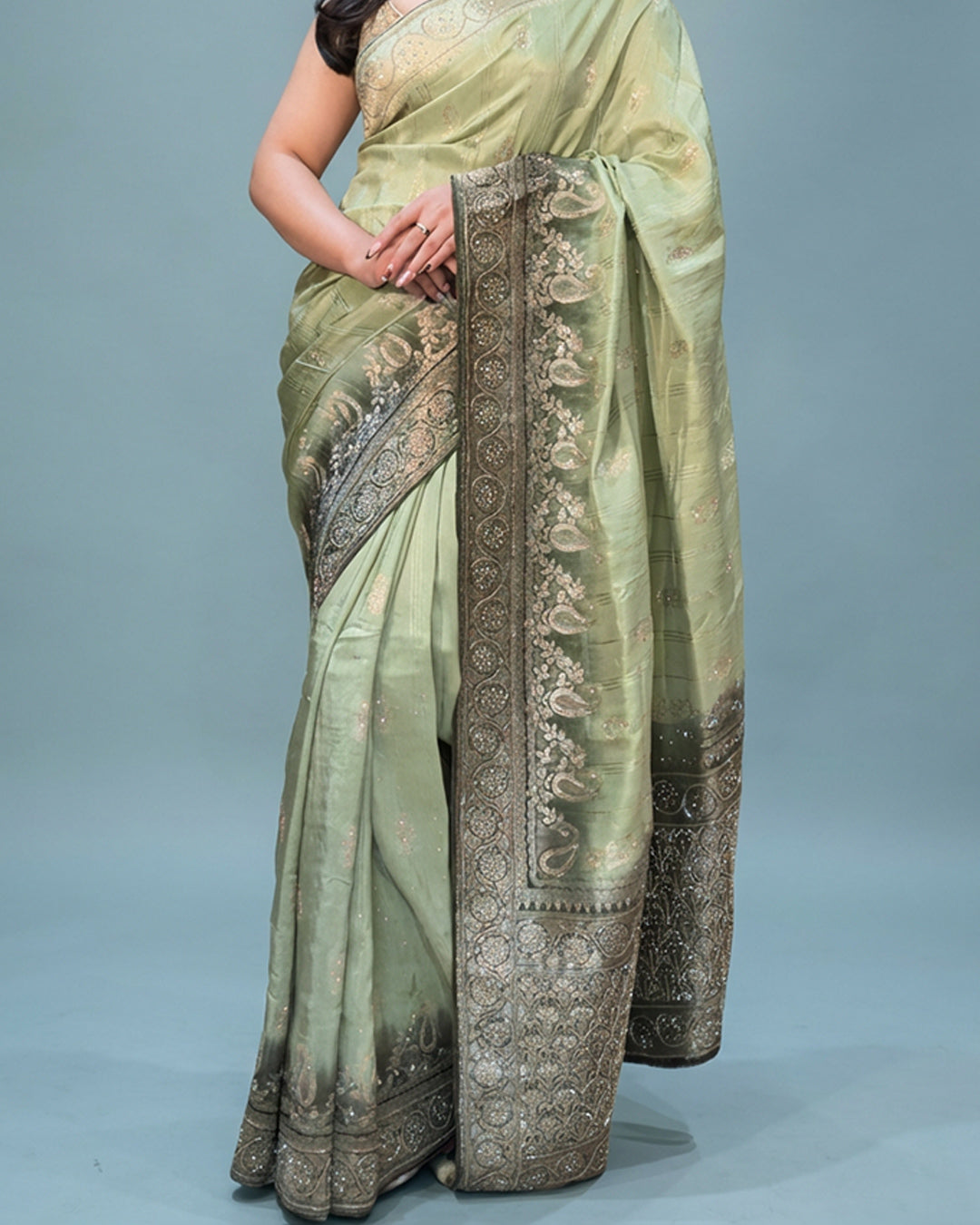Sage Aura Elegance – Premium Handwork Saree