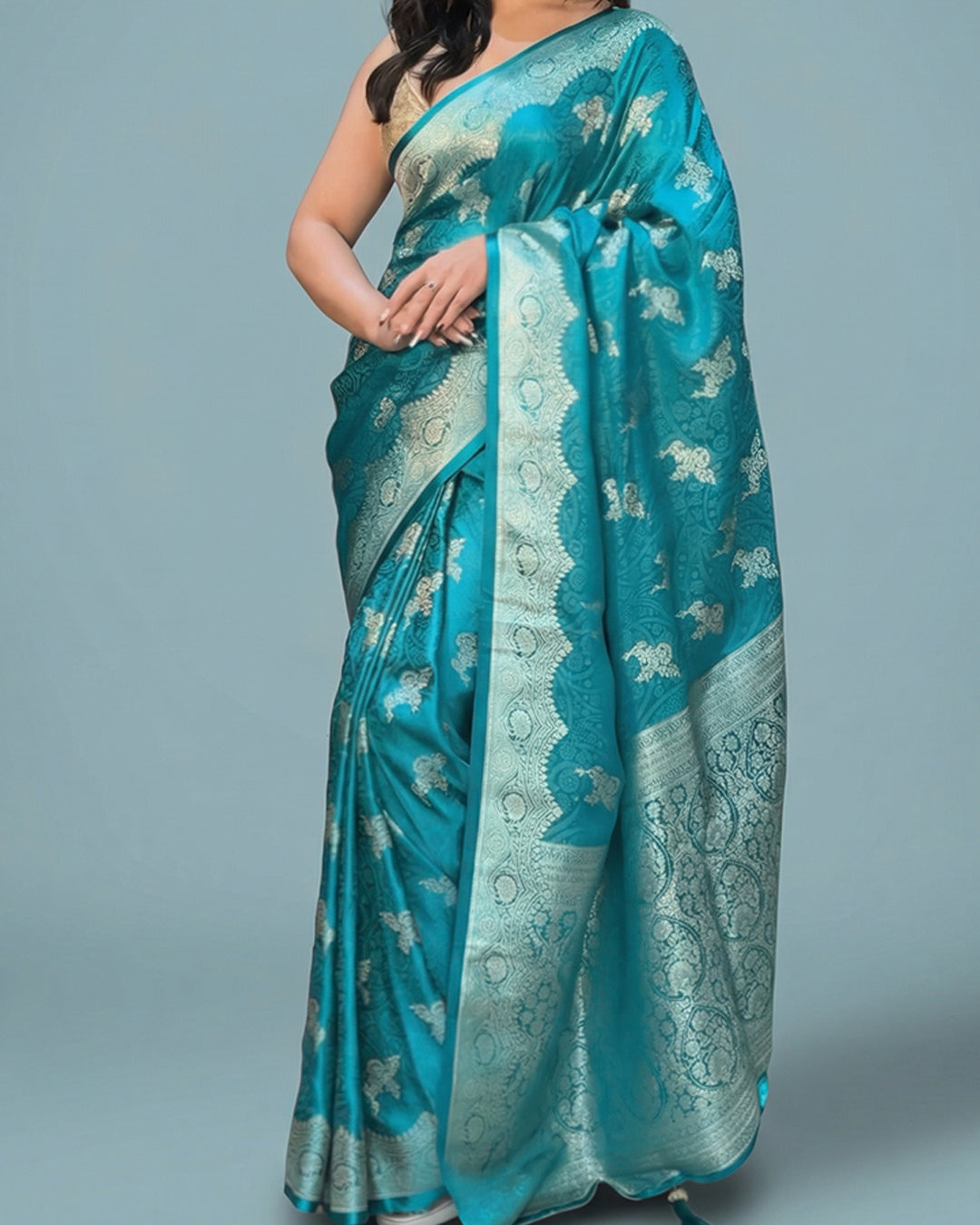  Teal Royal Whisper – Premium Double Sine Silk Saree